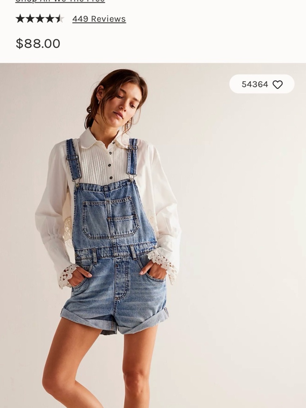 We The Free Light Blue Denim Short Overalls